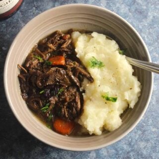 porcini mushroom beef stew served with mashed potatoes