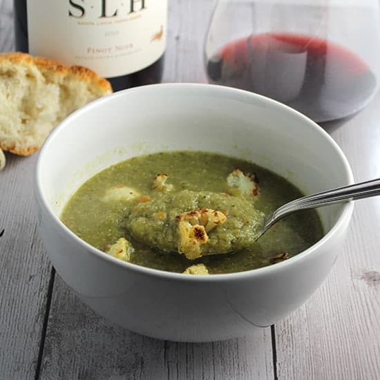 Roasted Cauliflower Kale Soup paired with Pinot Noir