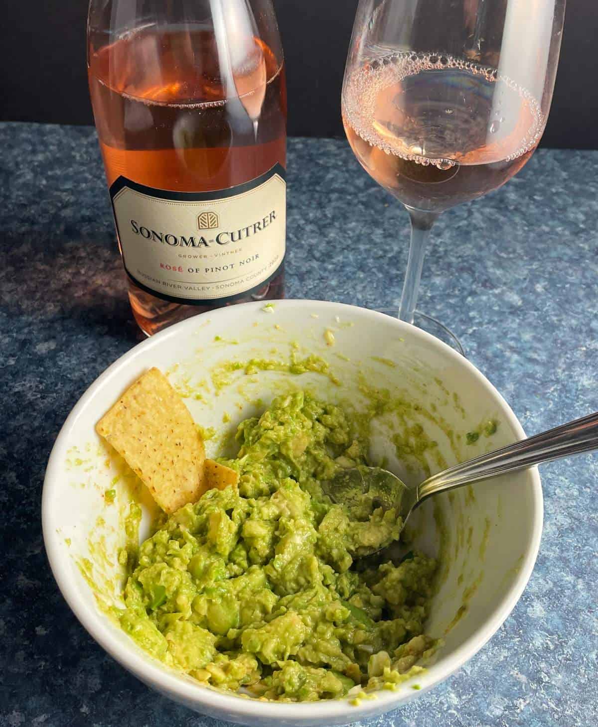 Sonoma-Cutrer Rosé wine paired with guacamole.