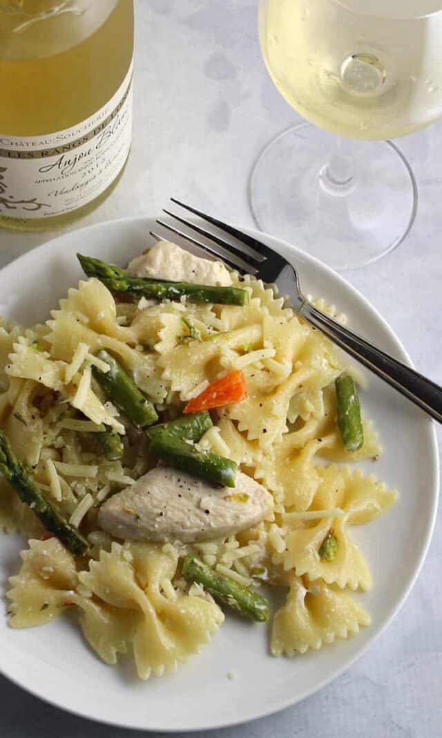 Asparagus Chicken Bow Tie Pasta with Anjou Blanc Wine Cooking Chat