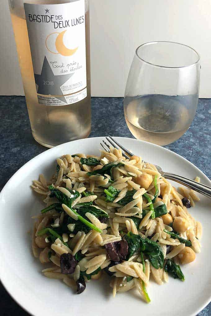 A Provence rosé wine is a good pairing for Greek Orzo with Spinach and Feta.