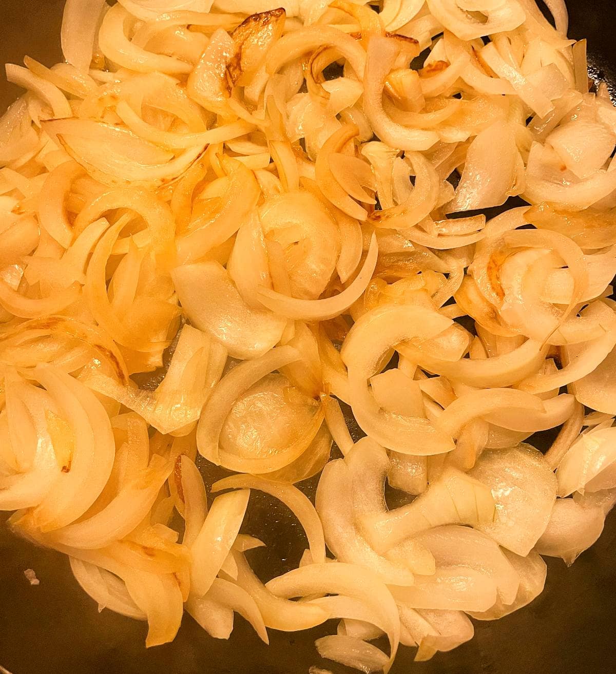 caramelized onions in a skillet.