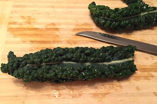 Tuscan kale on a cutting board