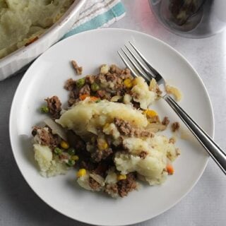 Beef Shepherd's Pie Casserole served on a white dish