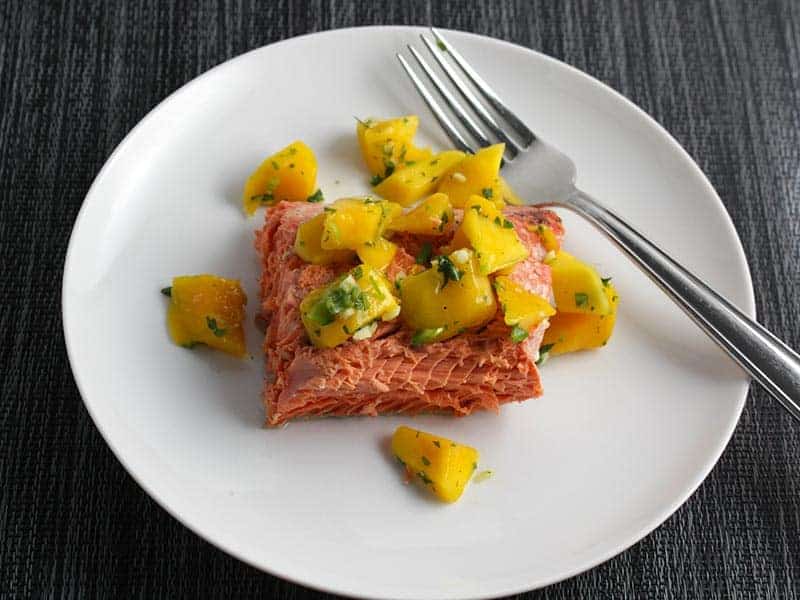grilled salmon with mango salsa.