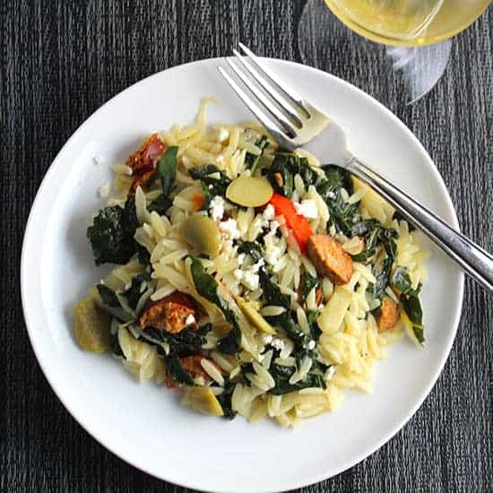 Orzo with Turkey Sausage and Kale