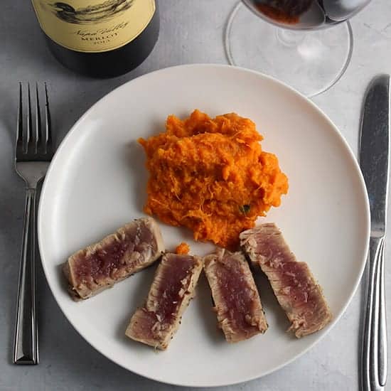Garlic Thyme Crusted Tuna Paired with a Merlot winePW Cooking Chat