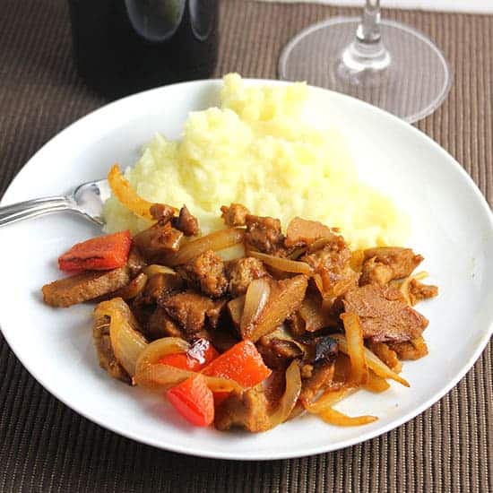 seitan skillet with onions and peppers