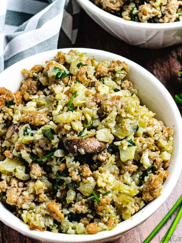 Cauliflower rice and sausage stuffing.