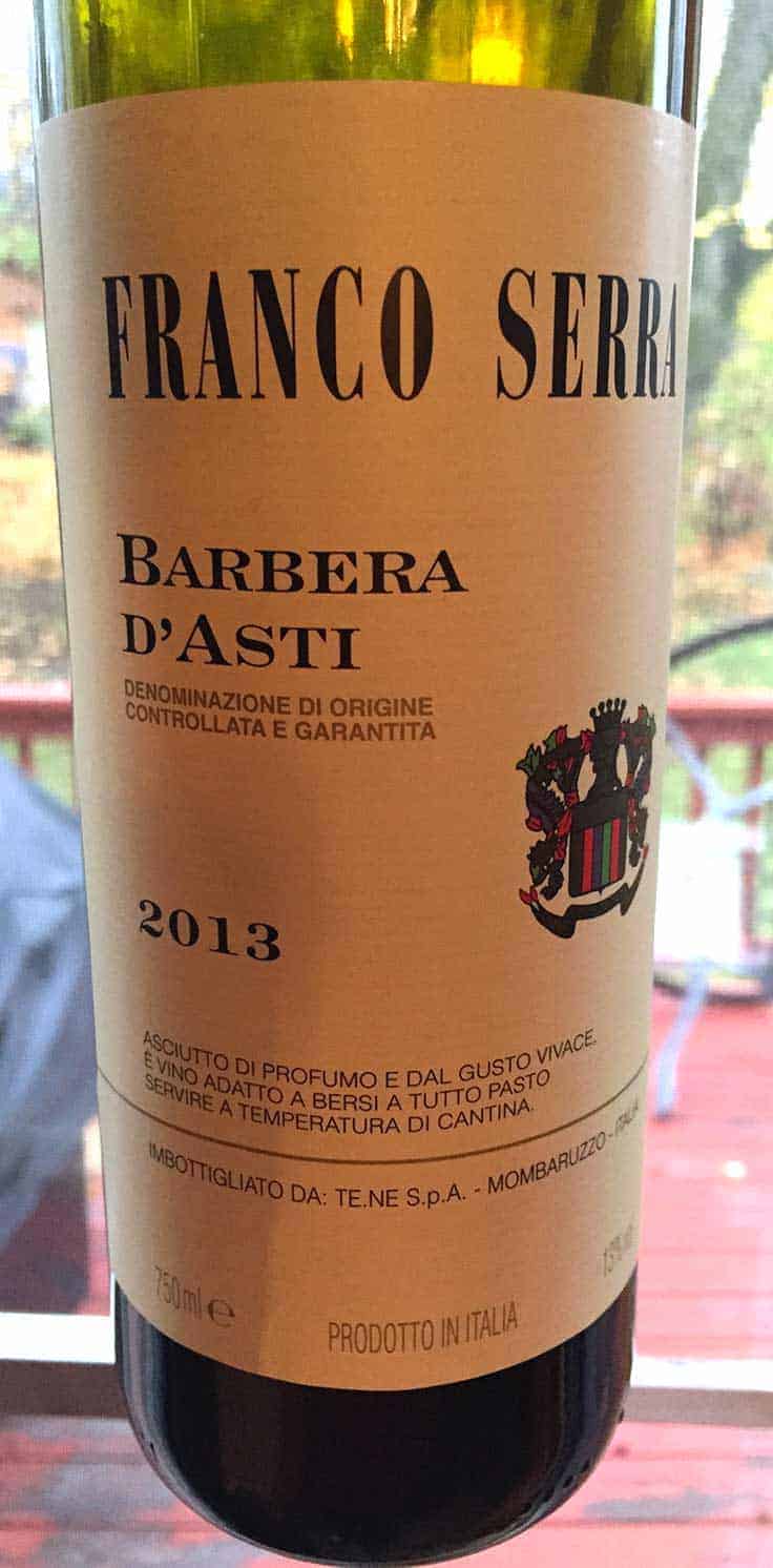 Franco Serra Barbera D'Asti is a fruit forward red wine that pairs well with pasta dishes.