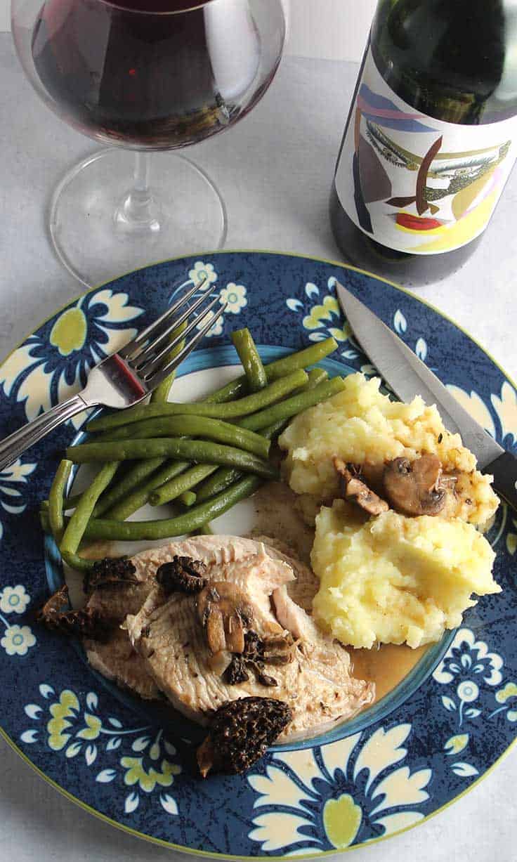 Roast Turkey Breast with Morel Mushroom Sauce recipe paired with a red blend from Bedell Cellars.