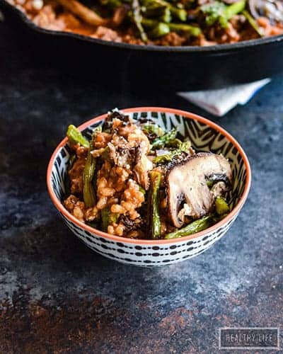 Farro Beef Mushroom Asparagus Marinara