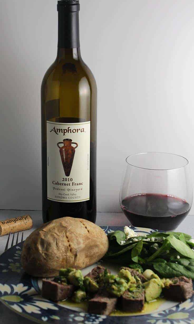 Amphora Cabernet Franc from Dry Creek, Sonoma County. Paired well with roasted sirloin.