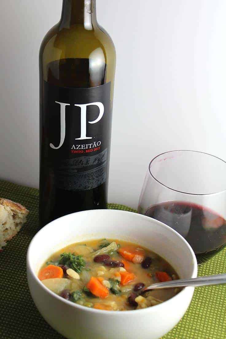 JP Azeitao Portuguese red wine is a great value and pairs well with kale soup.