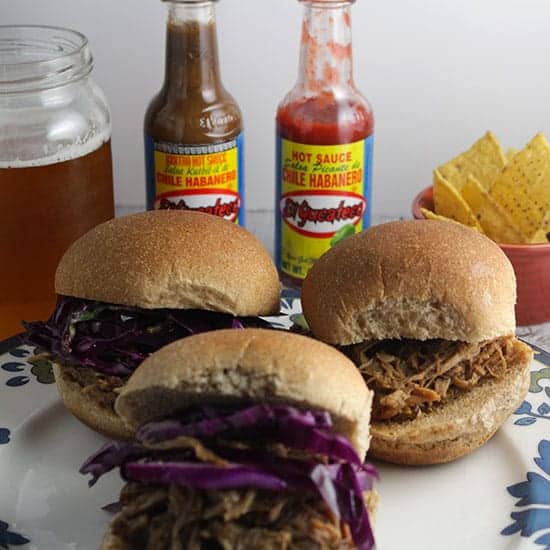 El Yucateco Hot Sauces make some great Spicy Pulled Pork Sliders.