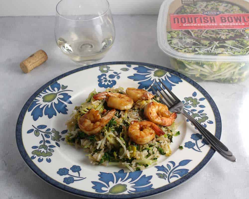 Brussels Sprouts with Shrimp along with wine pairing.
