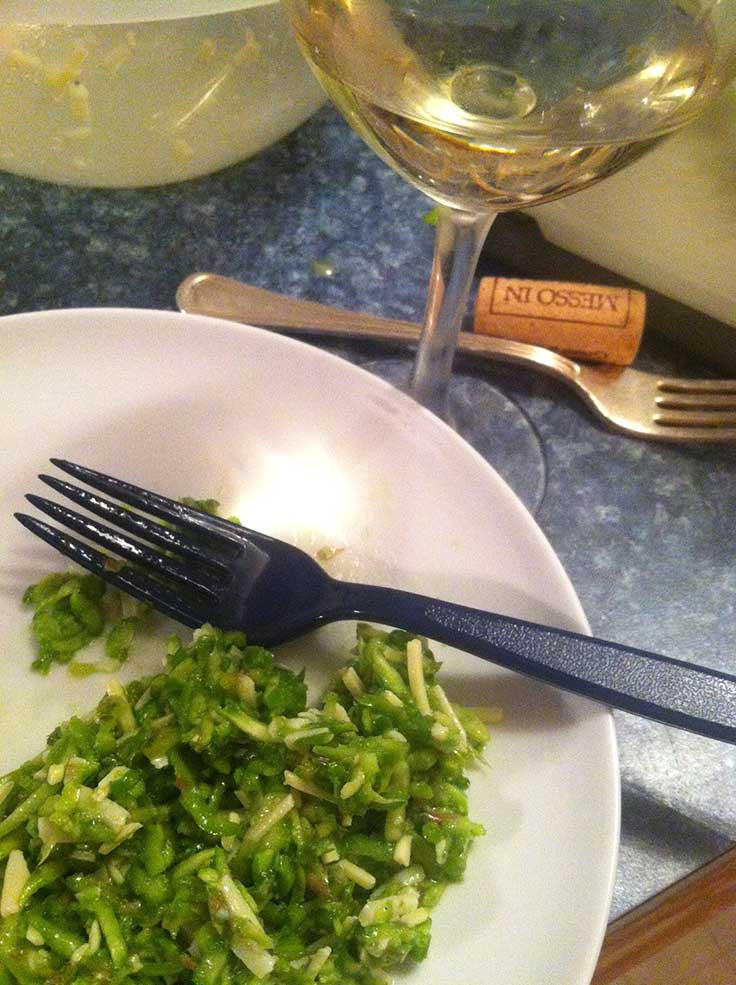 Grillo wine paired with raw asparagus salad and Parmesan dressing.