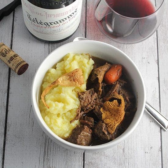 Chanterelle Beef Stew paired with Télégramme Châteauneuf-du-Pape