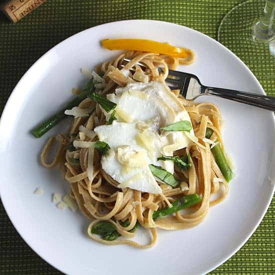 Grillo paired with linguine and asparagus dish.