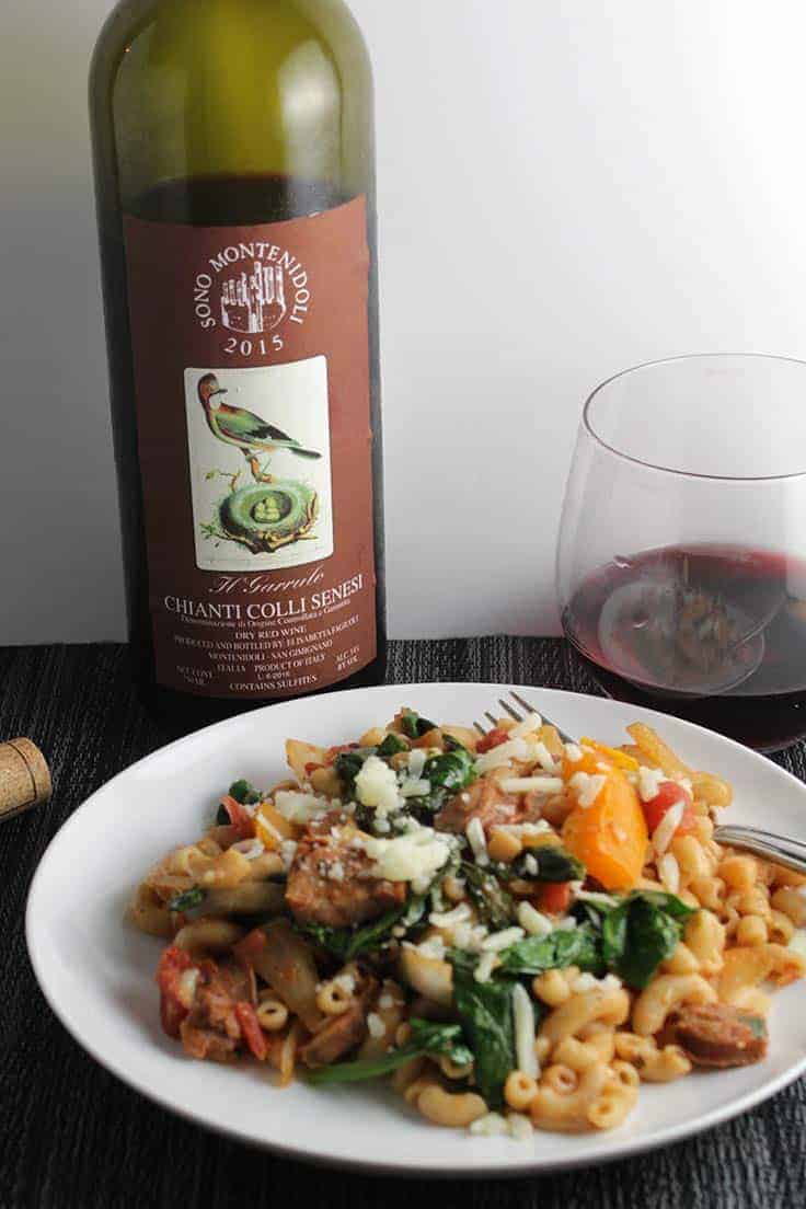 2015 Montenidoli Garrulo Chianti is a high quality wine, very good with Rustic Pasta with Chicken Sausage and Spinach recipe. 