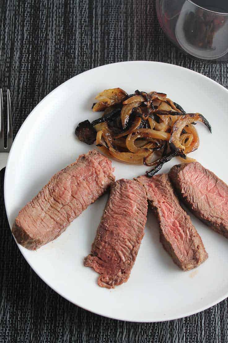 easy grilled steak and onions recipe with big flavors, paired with a bold red wine. 