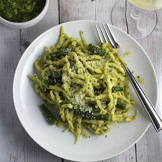 ligurian pesto pasta with a Pigato