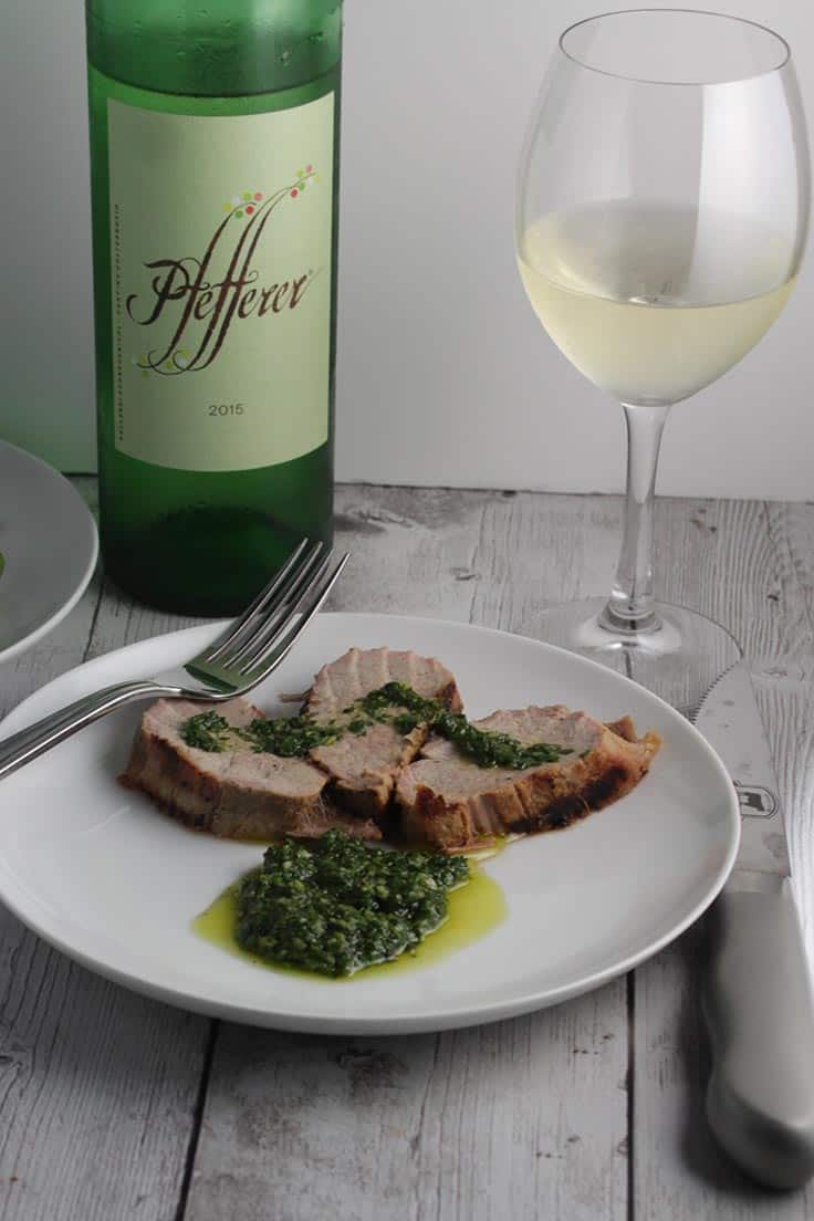 Moscato Giallo wine with grilled pork tenderloin.