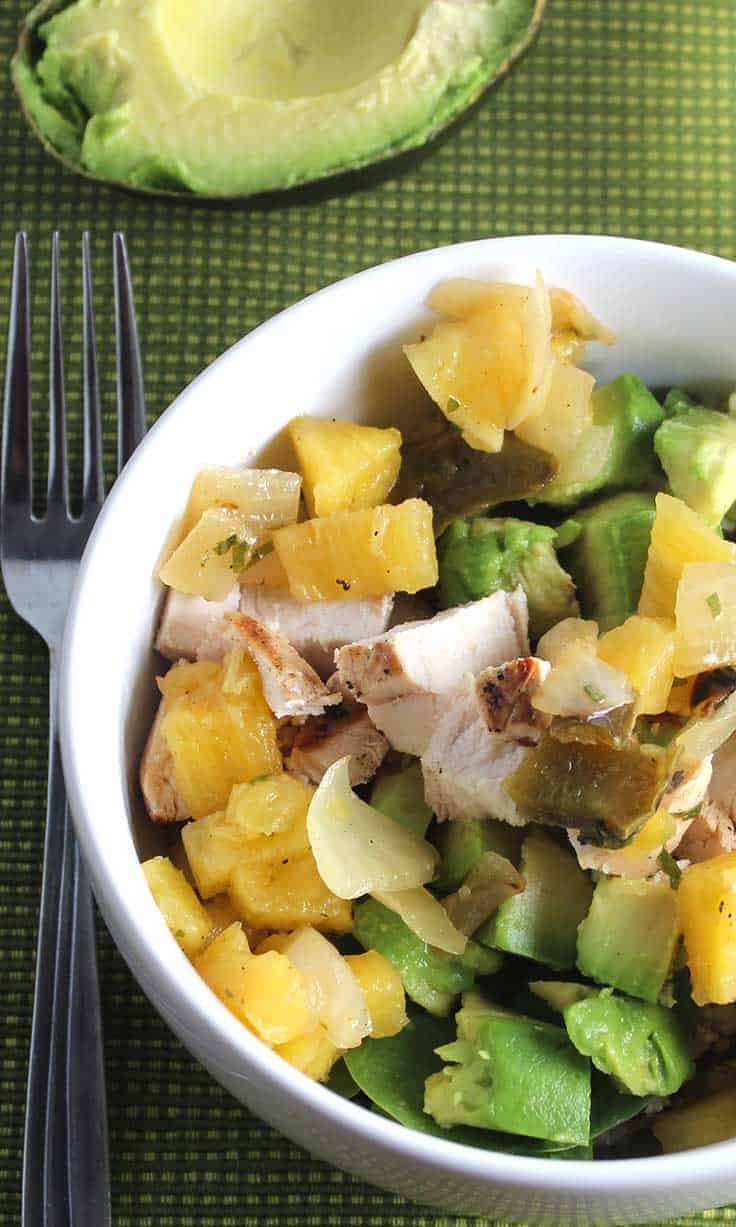 Avocado Chicken Bowl with Pineapple Salsa is an easy and healthy recipe bursting with flavor.