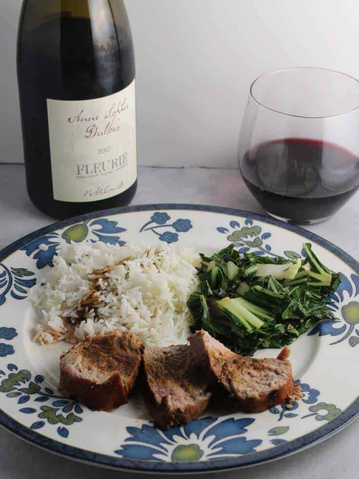 Anne Sophie Dubois Fleurie is a good Beaujolais wine and pairs well with Asian Grilled Pork Tenderloin.