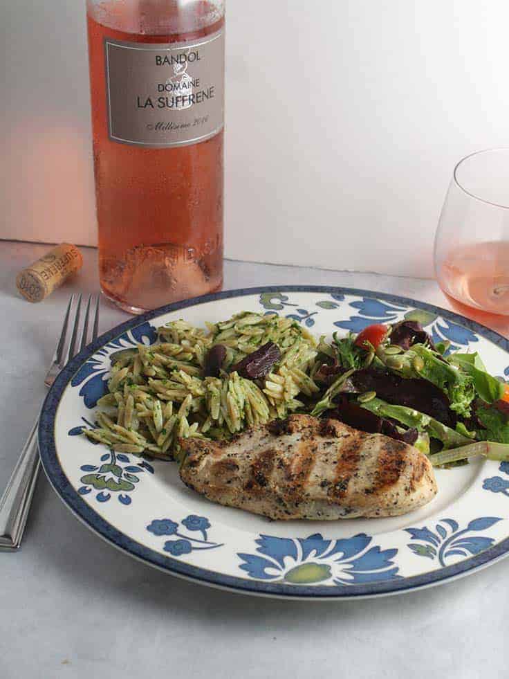 Domaine La Suffrene Bandol Rose pairs well with grilled chicken.