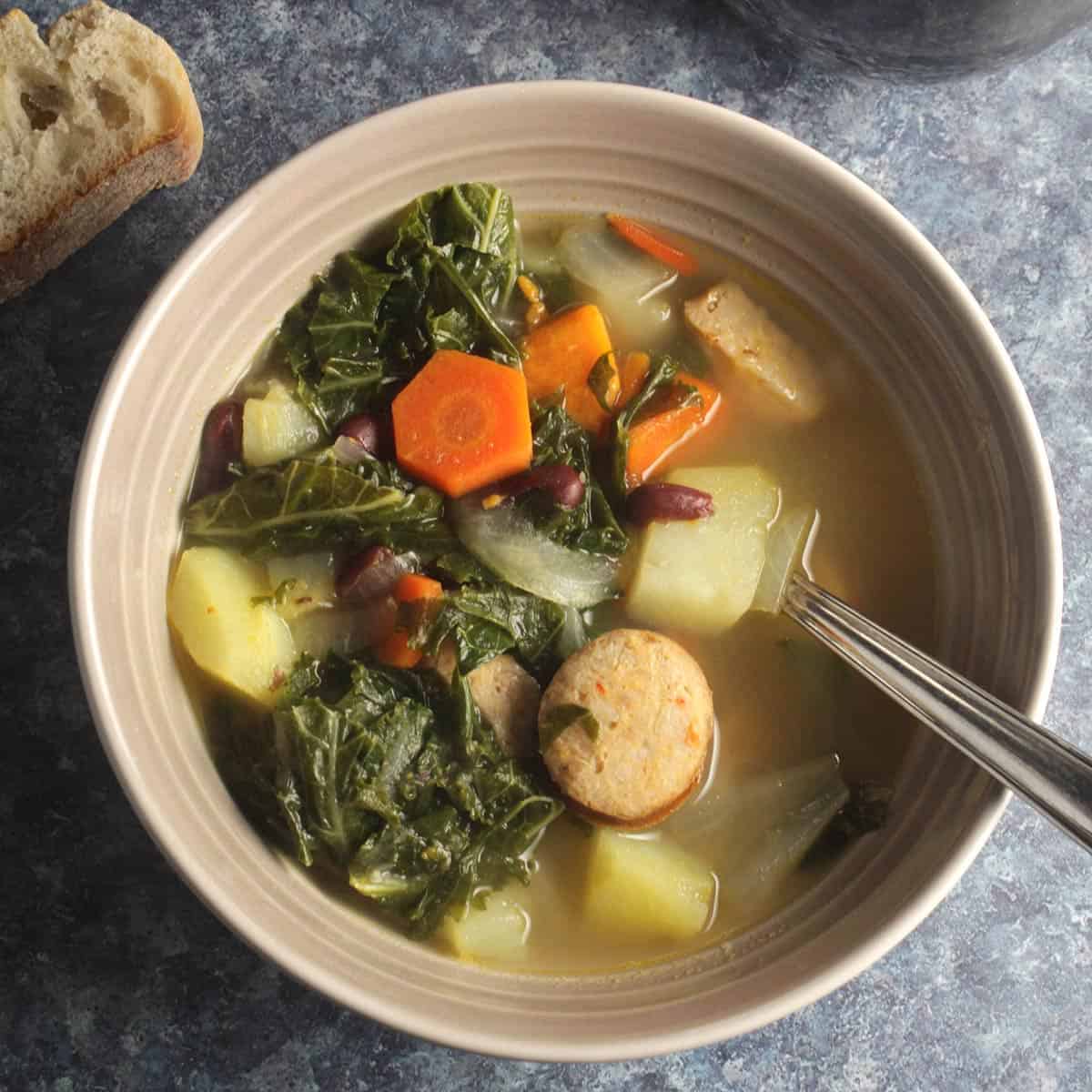 bowl of Portuguese kale soup