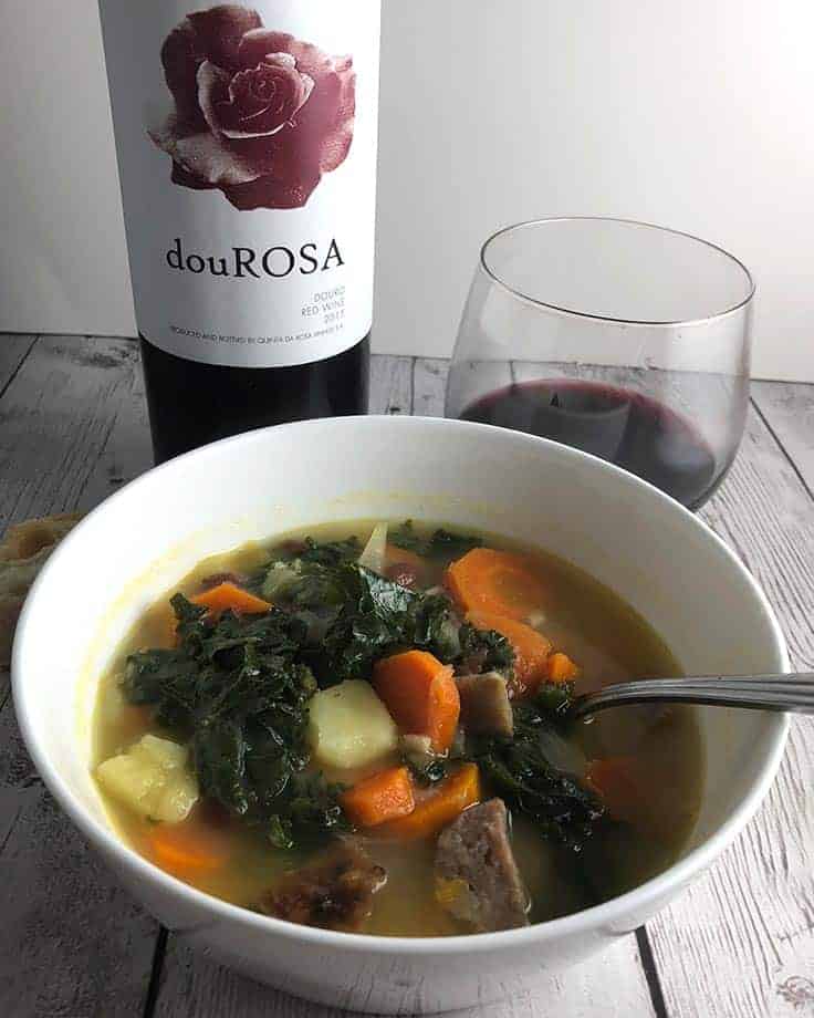 Portuguese kale soup with a red wine from Portugal.