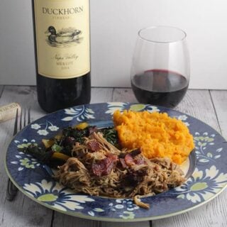 Duckhorn Merlot paired with Pulled Pork and Bacon.
