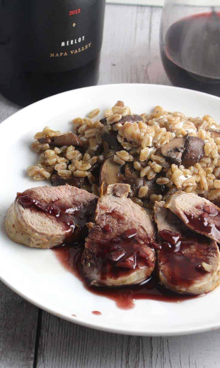 pork tenderloin topped with a blackberry merlot sauce.