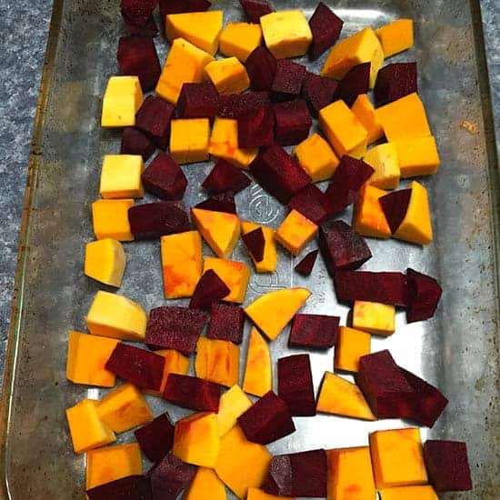 making roasted beets and butternut squash.