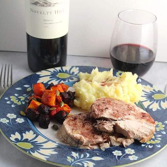 Novelty Hill Columbia Valley Merlot paired with roast turkey breast.