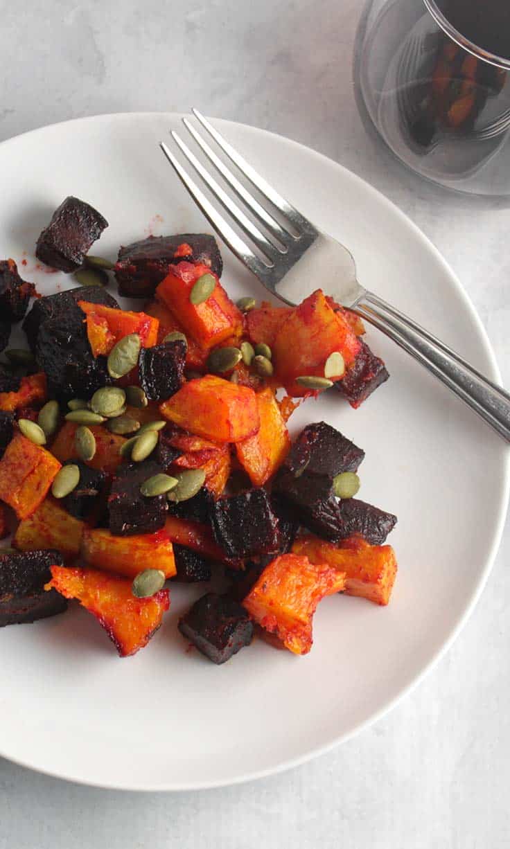 roasted beets and butternut squash, an easy and healthy #glutenfree holiday side dish. #SundaySupper #ThanksgivingRecipes