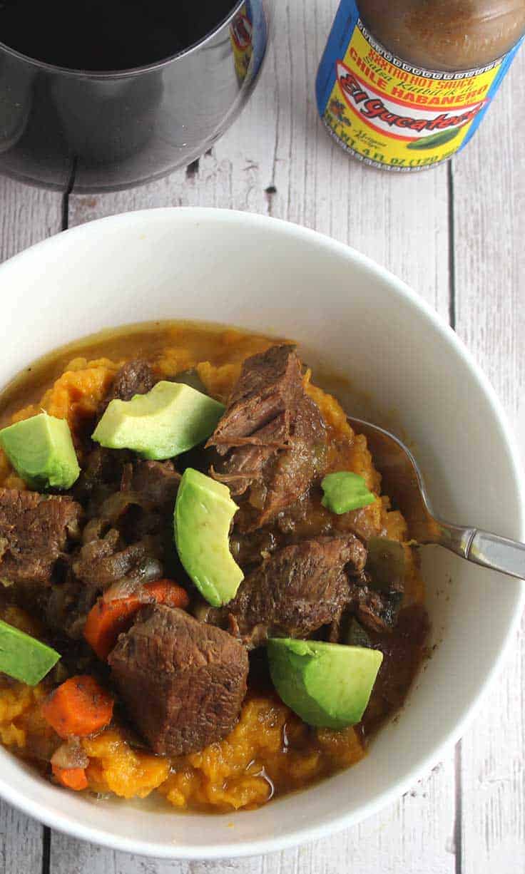 Spicy beef stew made with El Yucateco® XXX Hot Kutbil-ik sauce makes for some very flavorful eating! Perfect for watching football with the crew.