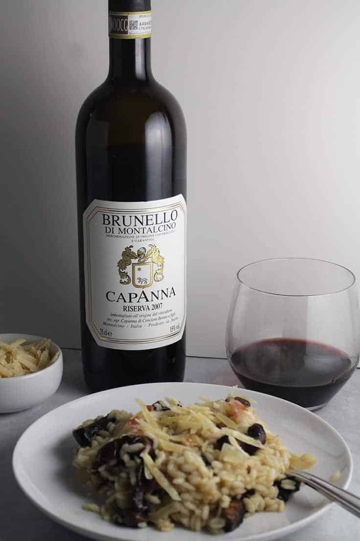 The 2007 Capanna Brunello is an impressive wine, and pairs very nice with portobello mushroom risotto. #ItalianWine #winepairing #Brunello