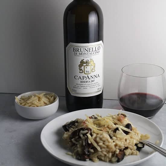 Capanna Brunello paired with portobello mushroom risotto