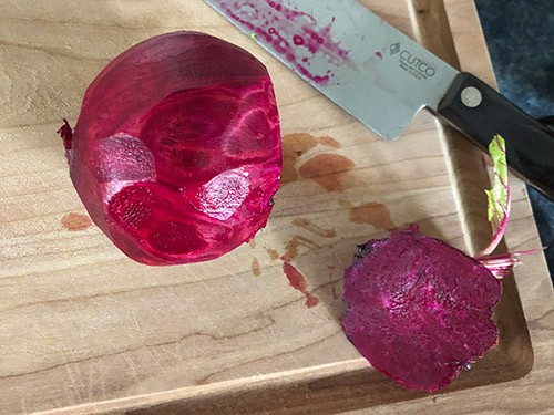 prepping beets for dip