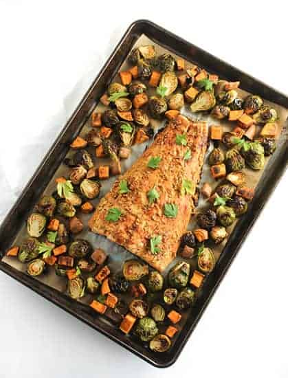 Sheet Pan Maple Dijon Salmon from healthy salmon recipes roundup.