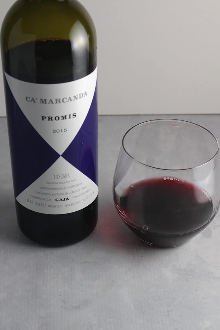 bottle of Ca'Marcanda Promis red wine.