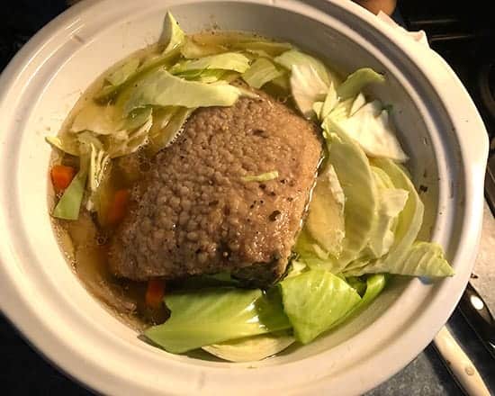 corned beef in slow cooker with cabbage