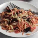 roasted beet orzo on a plate.