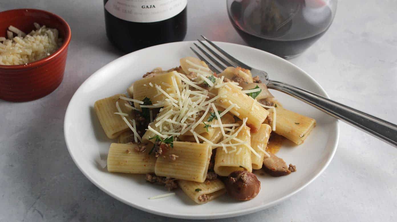 spicy bolognese pasta on a plate