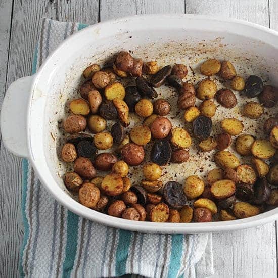 baking dish with Spanish Roasted Potatoes