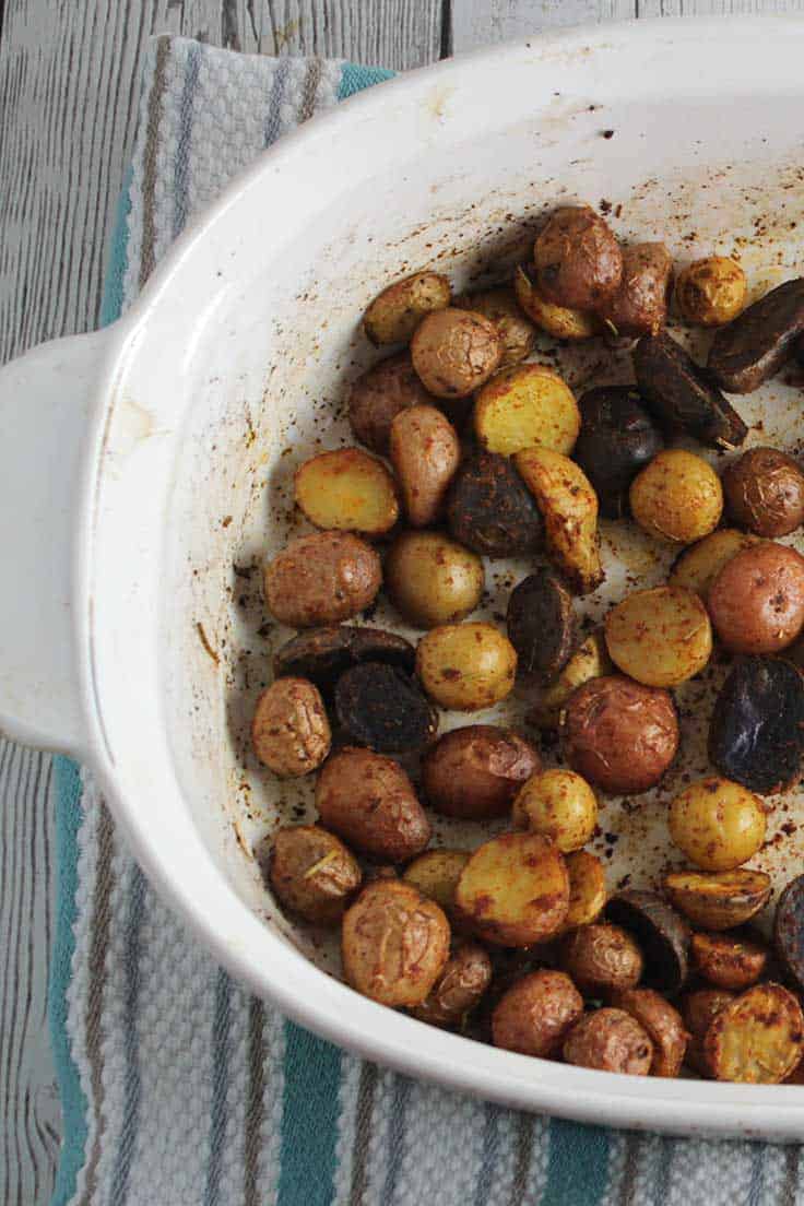 Spanish Roasted Potatoes in a casserole dish.