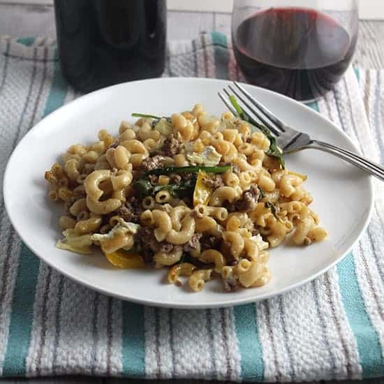 plate with cheesy beef casserole