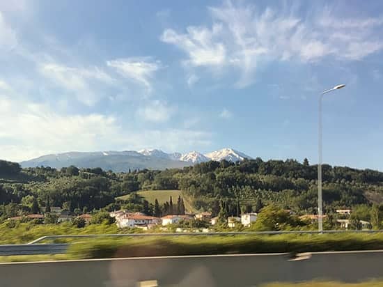 mountains in the distance on the drive from Rome to Abruzzo, Italy.